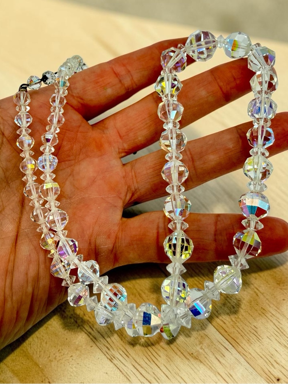 Vintage Laguna AB Crystal Necklace Aurora Borealis Beaded 20-22” Shepherds Hook - Picture 10 of 17